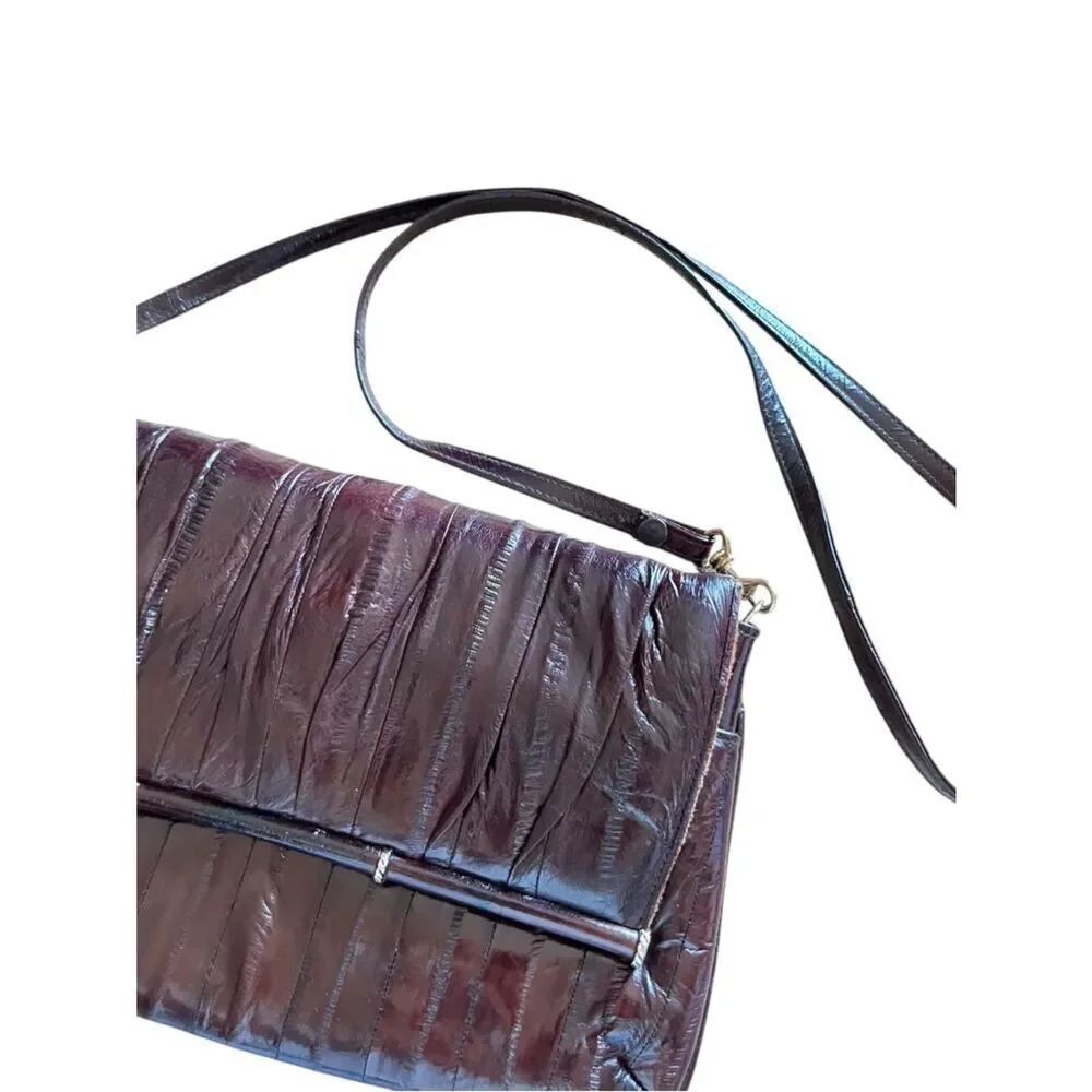 Vintage Burgundy Eelskin Shoulder Bag Clutch - Picture 5 of 9